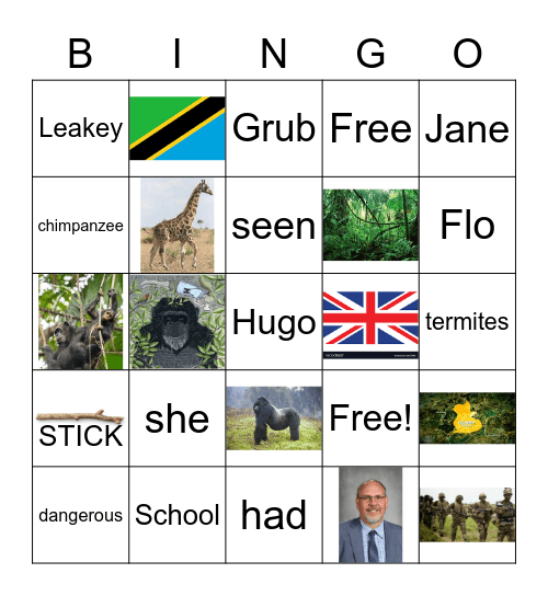 Jane Goodall Bingo Card