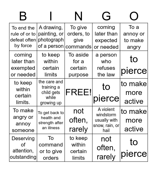 word work Bingo Card