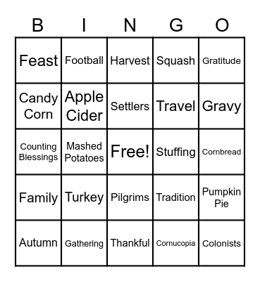 Thanksgiving BINGO Card