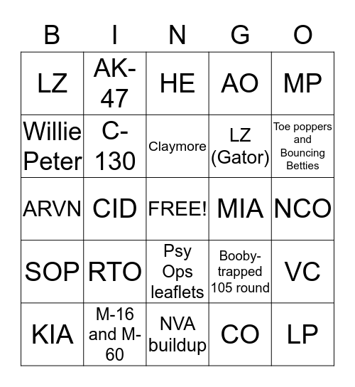 The Things They Carried Bingo Card