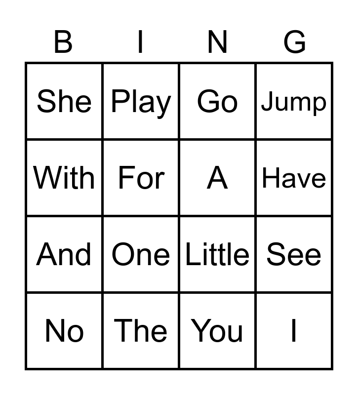 Sight Word Unit 1 Bingo Card