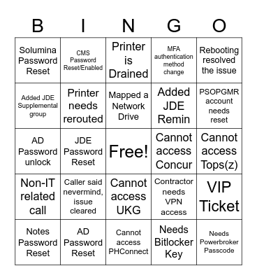 Customer Service Week BINGO DAY Bingo Card