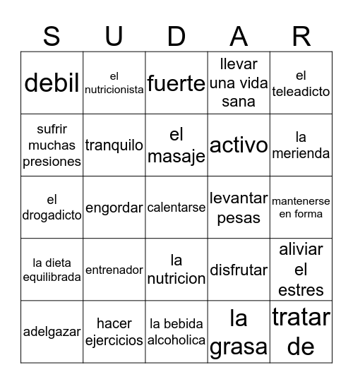 El bienestar Bingo Card