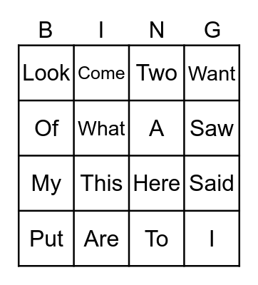 Unit 2 Sight Words Bingo Card