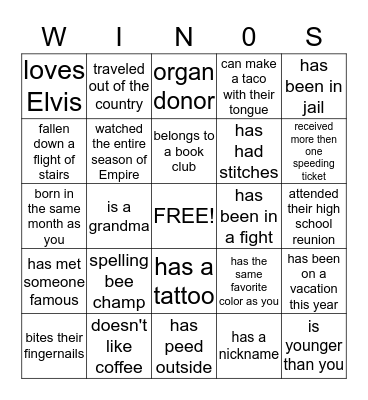 Sangria Making Party Bingo Card