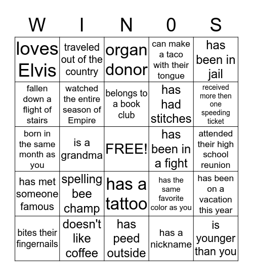 Sangria Making Party Bingo Card