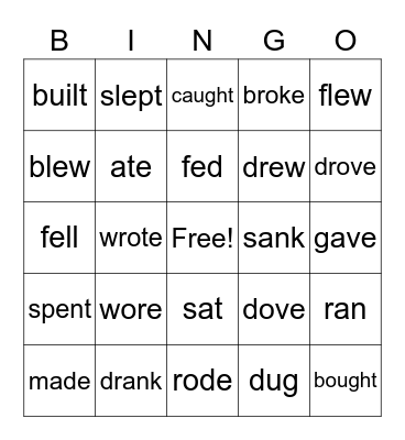Irregular Past Tense Verbs Bingo Card
