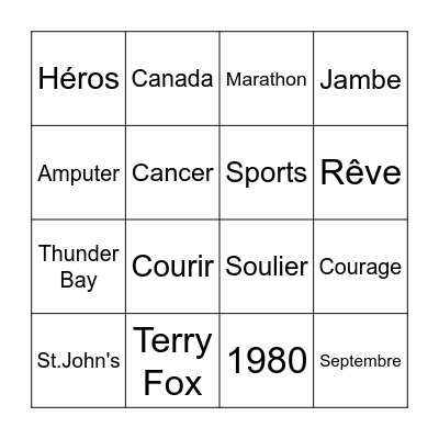 Bingo de Terry Fox Bingo Card