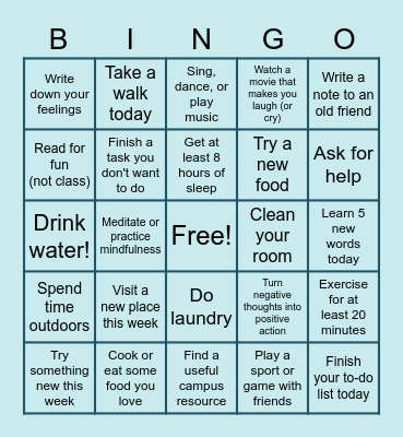 Self-Care BINGO Fall 2021 Bingo Card