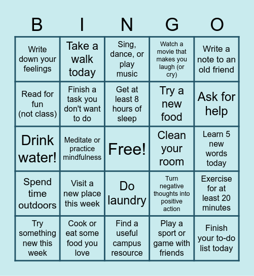 Self-Care BINGO Fall 2021 Bingo Card