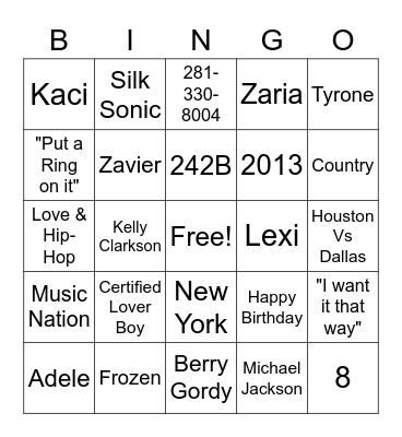 Music Nation Bingo Card