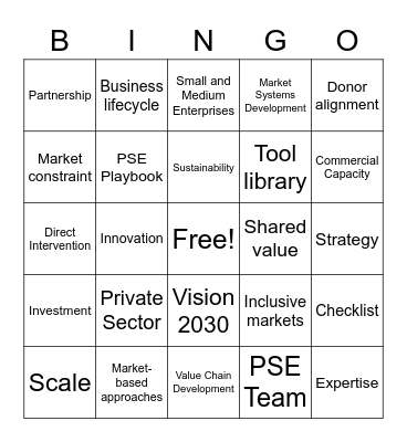 Private Sector Engagement Bingo Card