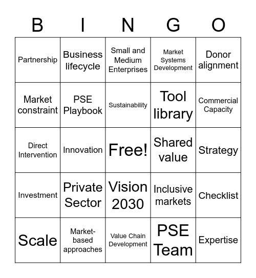 Private Sector Engagement Bingo Card