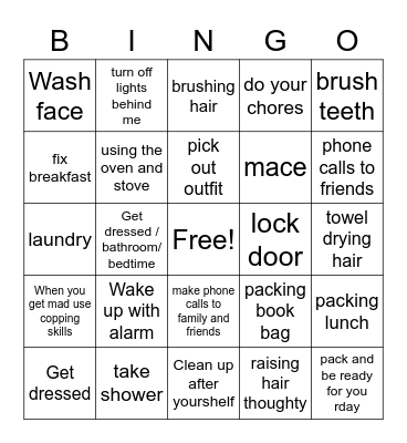 morning and Afternoon Bingo Card