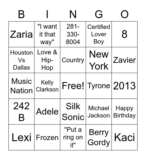 Music Nation Bingo Card