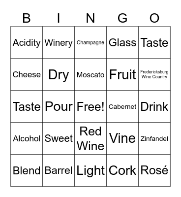 "Good Wine, Good Time" Bingo Card
