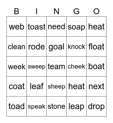 Robin’s Vowel Team Bingo! Bingo Card