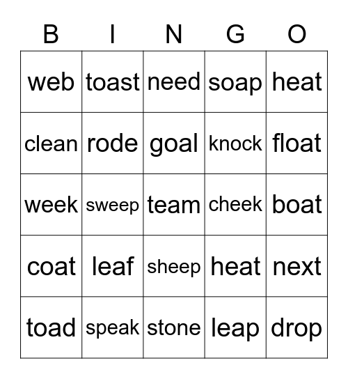 Robin’s Vowel Team Bingo! Bingo Card