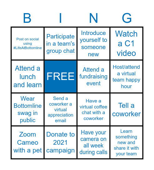 Bottomline United Way Bingo Card