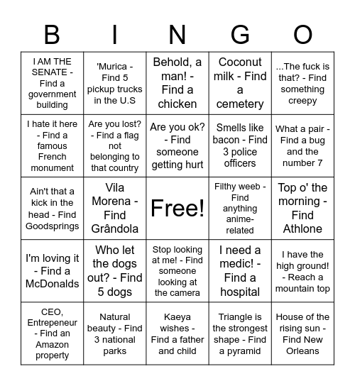 Google Earth Bingo Card