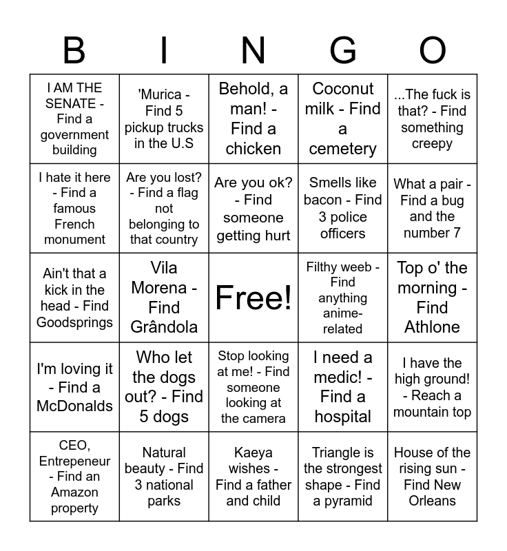 Google Earth Bingo Card