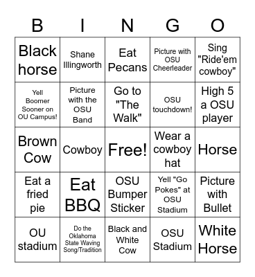 OKLAHOMA! Trip Bingo Card