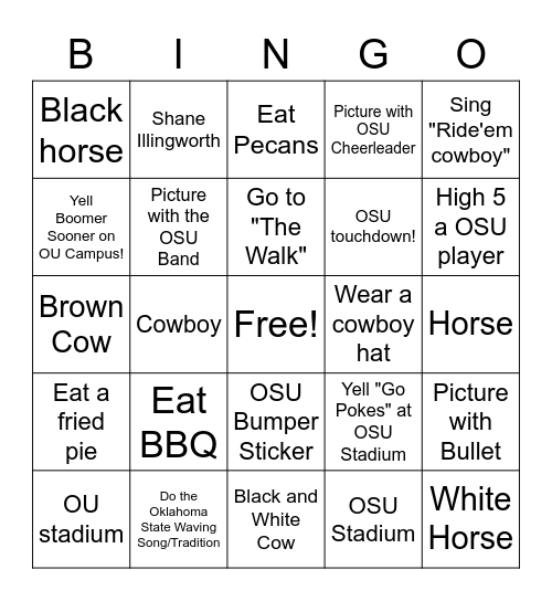 OKLAHOMA! Trip Bingo Card