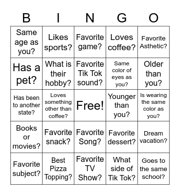 Ice Breaker Bingo Card