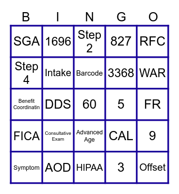 SSDI Bingo Card