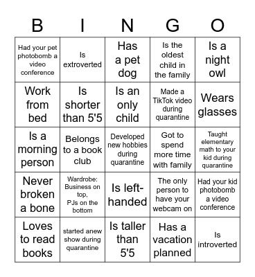 Team Bingo Card