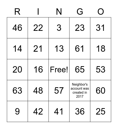 Ringo Card Bingo Card