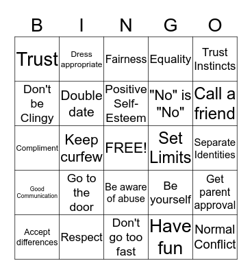 RELATIONSHIPS Bingo Card