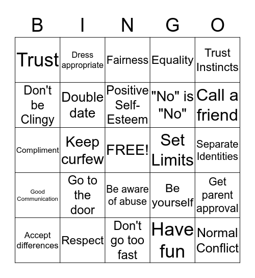 RELATIONSHIPS Bingo Card