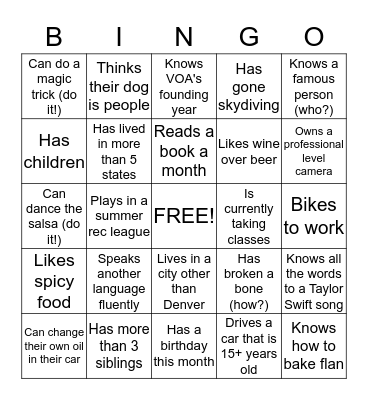 MANDATORY FUN BINGO Card