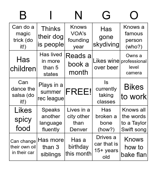 MANDATORY FUN BINGO Card