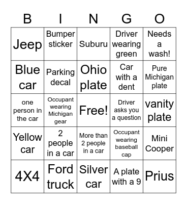 Parking Lot Bingo Card