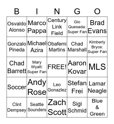 Sounders Bingo Card