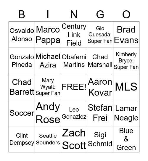 Sounders Bingo Card