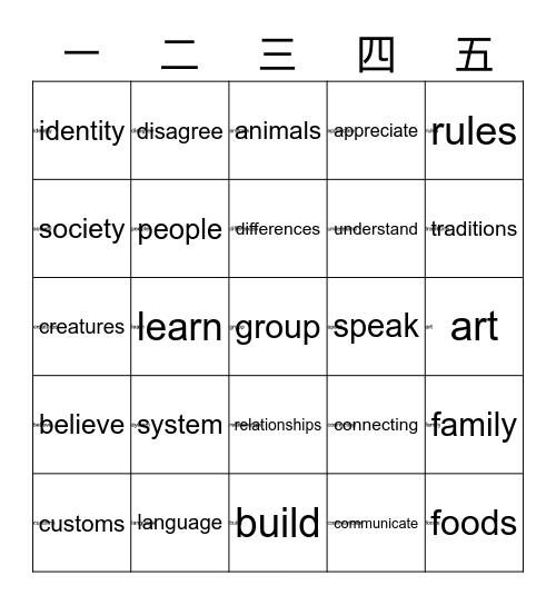 文化 Bingo Card