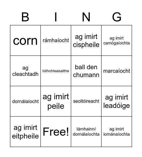 Caitheamh Aimsire Rang 5 Bingo Card