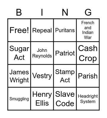 Georgia Studies Bingo Card