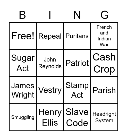 Georgia Studies Bingo Card