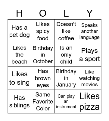 Icebreaker Bingo Card