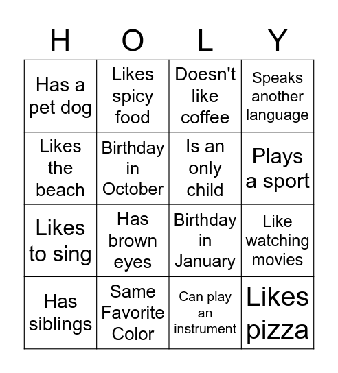 Icebreaker Bingo Card