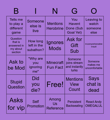 Twitch Chat Bingo Card