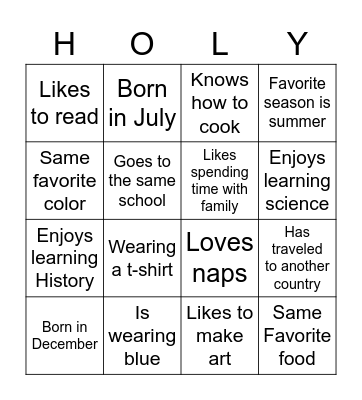 Icebreaker Bingo Card