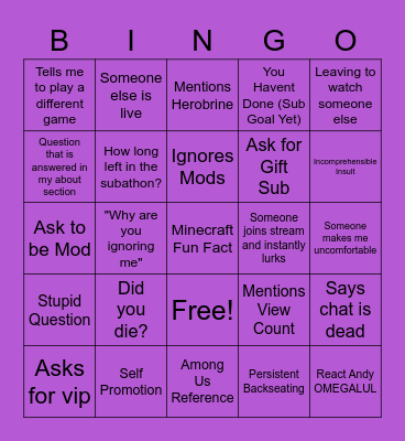 Twitch Chat Bingo Card