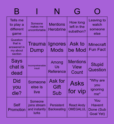 Twitch Chat Bingo Card