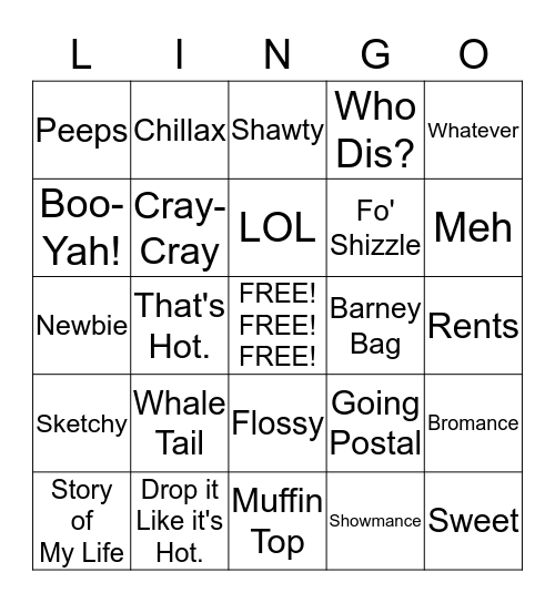 LINGO BINGO OF THE 2000'S Bingo Card