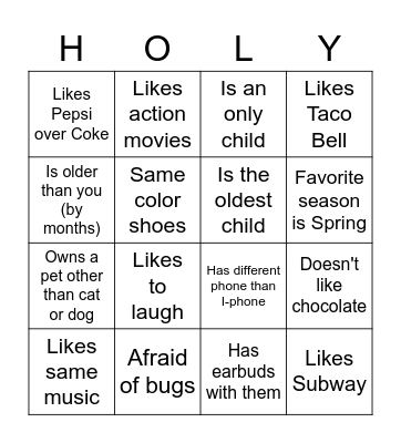 Untitled Bingo Card
